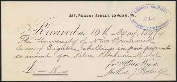 Receipt for Ketchum Medal