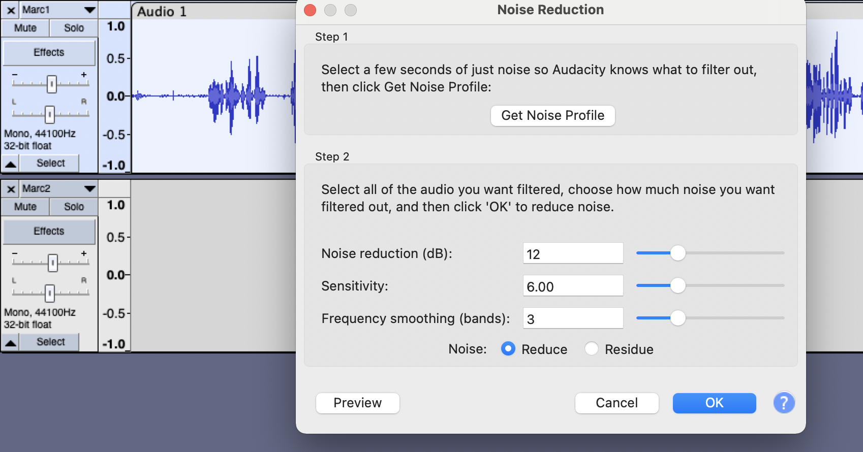 Audacity noise step2