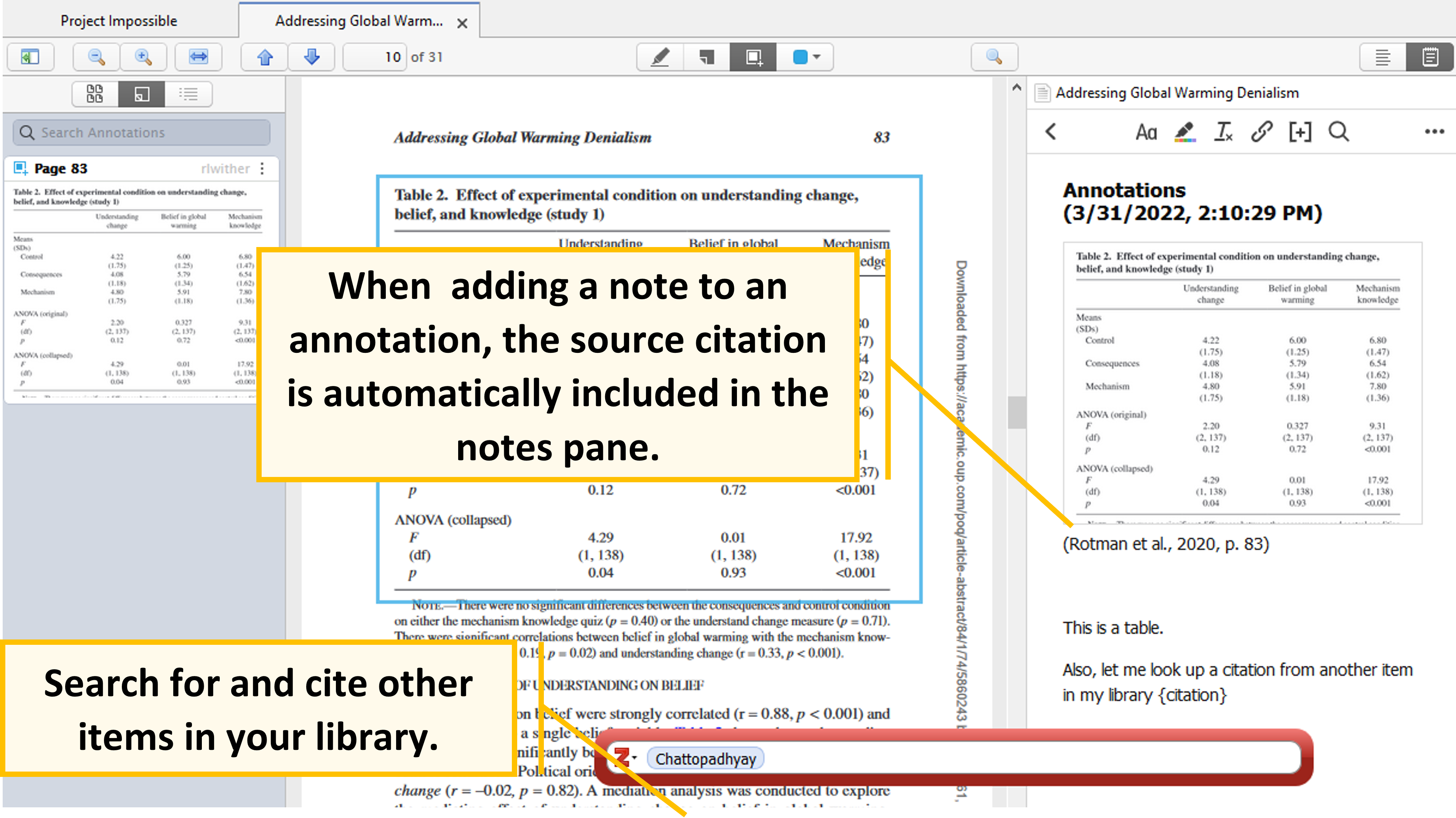 Image of notes editor with note on annotation and references