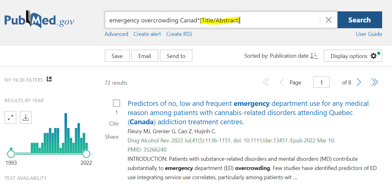 Screenshot of Pubmed searching title/abstract