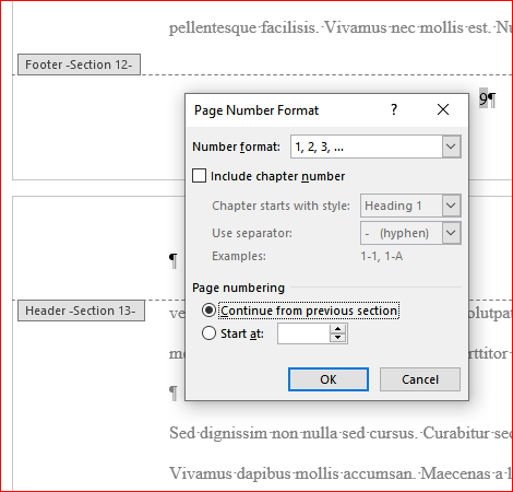 Page numbering options