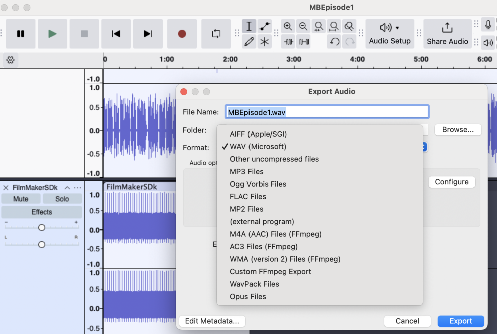 Audacity wav export