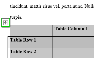 Table selection cross-hair icon