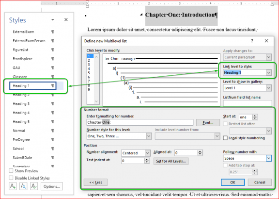 Define new Multilevel list window