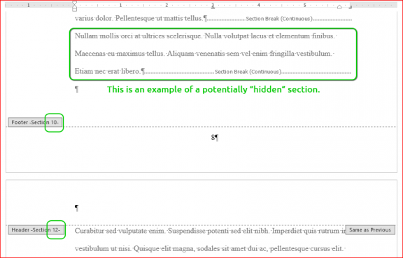 Example of a hidden section