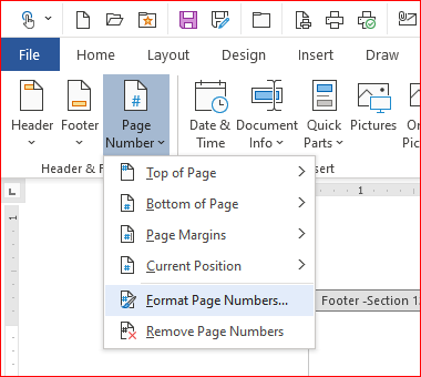Format page numbers option