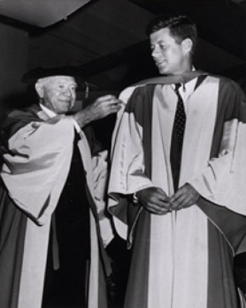 Lord Beaverbrook presents John F. Kennedy with an honorary degree in 1958