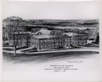 A sketch of the future C. W. Argue Research Wing, 1967. Accession 2004.31; Item 35(3), File 2. Drawing by Larson & Larson.