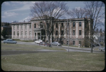 View of the front of the Bonar Law-Bennett Library, [between 1952-1956]. UA RG 350; Series 8; Sub-series 1; File 2; UNB20.