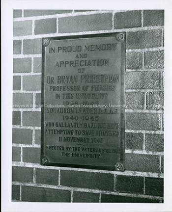 Bryan Preistman Plaque. PR; Series 2; Sub-series 3; File 721. Item 10.