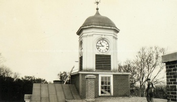 The clock tower containing the college chimes on top of the Lady Beaverbrook Residence, (after 1929). UA PC 9; no. 34 (1).