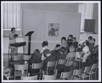 Elizabeth Brewster reading poetry at Conversazione, May 1969. UA PC 4a; Item no. 2 (52). Photo credit: Joe Stone.