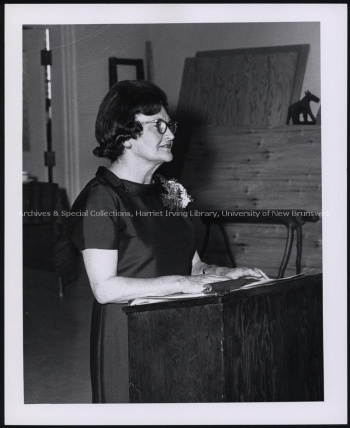 Dorothy Livesay reading in 1967. Series UA PC 4, Item no. 14o (1)