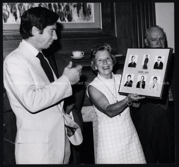 Isabel Byng MacKay with UNB President John Anderson, 1973. UA PC-15 no. 64 (2).