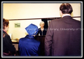 Photo taken during the official opening of the Nan Vesta Gregg Room at the Harriet Irving Library, 1980. UA PC; Series UA PC 6; Item no. 35a.