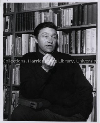 Norman Levine, first writer-in-residence at UNB, [1965-66]. UA PC 23; no. 5 (7). Photo credit: Harvey Studios Ltd.