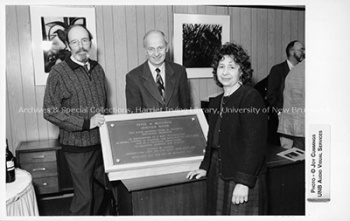 Plaque in the Peter McGahan Seminar Room at UNB. PR; Series 2; Sub-series 3; File 590; Item 5.