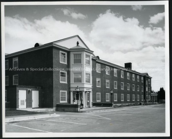 Main entrance to Tibbits Hall, [197-?]. PR; Series 1; Sub-series 2; Item 5271.