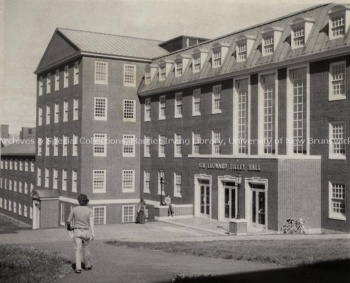 Main entrance to Tilley Hall, 1977. PR; Series 1; Sub-series 2; Item 5271.