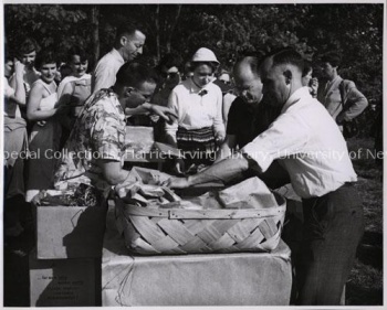 Annual barbeque at the Experimental Farm provided by the YMCA, (between 1948 and 1962). Fonds Acc. 2010.05; Series 1; Item no. 185, File 9.