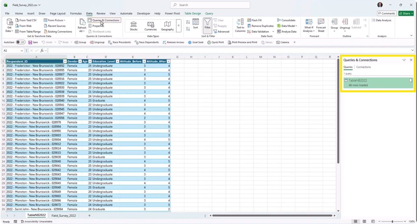 Excel output