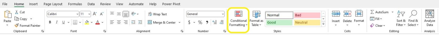 Conditional Formatting on Home Ribbon