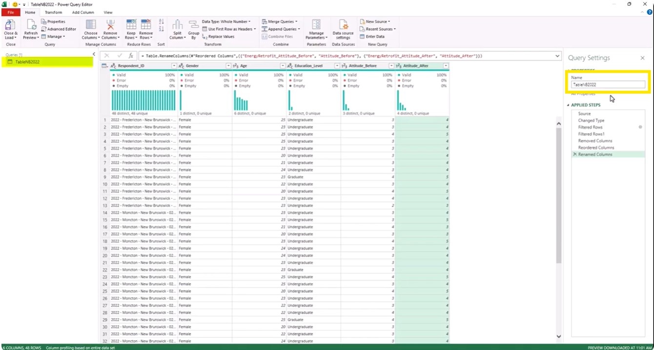 Changing the query name