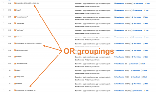 Image of search history with each of the OR groupings selected