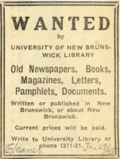 Archives newspaper ad 1945 - "Wanted"